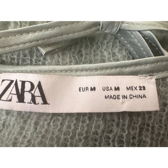 ZARA Sage Green Medium Satin & Knit Reversible Camisole With Tie Back Detail - Picture 3 of 14